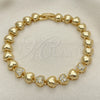 Oro Laminado Fancy Bracelet, Gold Filled Style Heart Design, with White Micro Pave, Polished, Golden Finish, 03.283.0278.07