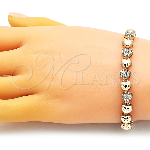 Gold Filled Bracelet — Fancy Bracelet Heart Design with White Micro Pave — alternate product view — SKU 151331 | Oro Laminado brazalete — elegante Bracelet corazón diseño with blanco Micro Pave — SKU 151331