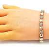 Oro Laminado Fancy Bracelet, Gold Filled Style Heart Design, with White Micro Pave, Polished, Golden Finish, 03.283.0278.07 (07 MM Thickness, 7 Inches Length)