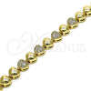 Oro Laminado Fancy Bracelet, Gold Filled Style Heart Design, with White Micro Pave, Polished, Golden Finish, 03.283.0278.07 (07 MM Thickness, 7 Inches Length)