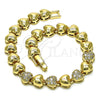 Oro Laminado Fancy Bracelet, Gold Filled Style Heart Design, with White Micro Pave, Polished, Golden Finish, 03.283.0278.07 (07 MM Thickness, 7 Inches Length)