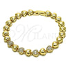 Oro Laminado Fancy Bracelet, Gold Filled Style Heart Design, with White Micro Pave, Polished, Golden Finish, 03.283.0278.07 (07 MM Thickness, 7 Inches Length)