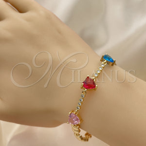 Gold Filled Bracelet — Fancy Bracelet Heart Design with Multicolor Cubic Zirconia — main product view — SKU 151337 | Oro Laminado brazalete — elegante Bracelet corazón diseño with Multicolor Cubic Zirconia — SKU 151337