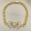 Oro Laminado Fancy Bracelet, Gold Filled Style Heart and Wings Design, with White Micro Pave, Polished, Golden Finish, 03.283.0284.07