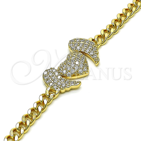 Gold Filled Bracelet — Fancy Bracelet Heart and Wings Design with White — alternate product view — SKU 151339 | Oro Laminado brazalete — elegante Bracelet corazón and Wings diseño with blanco — SKU 151339
