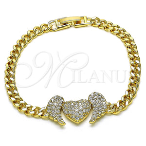 Gold Filled Bracelet — Fancy Bracelet Heart and Wings Design with White — main product view — SKU 151339 | Oro Laminado brazalete — elegante Bracelet corazón and Wings diseño with blanco — SKU 151339