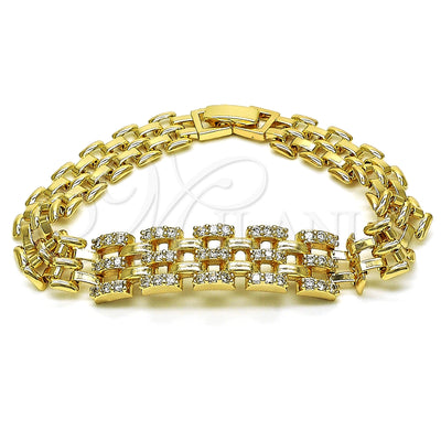 Oro Laminado Fancy Bracelet, Gold Filled Style with White Micro Pave, Polished, Golden Finish, 03.283.0285.08 (10 MM Thickness, 8 Inches Length)