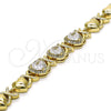 Oro Laminado Fancy Bracelet, Gold Filled Style Hugs and Kisses and Heart Design, with White Cubic Zirconia and White Micro Pave, Polished, Golden Finish, 03.283.0287.07 (08 MM Thickness, 7 Inches Length)