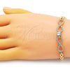 Oro Laminado Fancy Bracelet, Gold Filled Style Infinite Design, with White Micro Pave and White Cubic Zirconia, Polished, Golden Finish, 03.346.0013.07 (05 MM Thickness, 7 Inches Length)