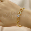 Oro Laminado Fancy Bracelet, Gold Filled Style Infinite Design, with White Micro Pave and White Cubic Zirconia, Polished, Golden Finish, 03.346.0013.07 (05 MM Thickness, 7 Inches Length)
