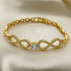 Oro Laminado Fancy Bracelet, Gold Filled Style Infinite Design, with White Micro Pave and White Cubic Zirconia, Polished, Golden Finish, 03.346.0013.07 (05 MM Thickness, 7 Inches Length)