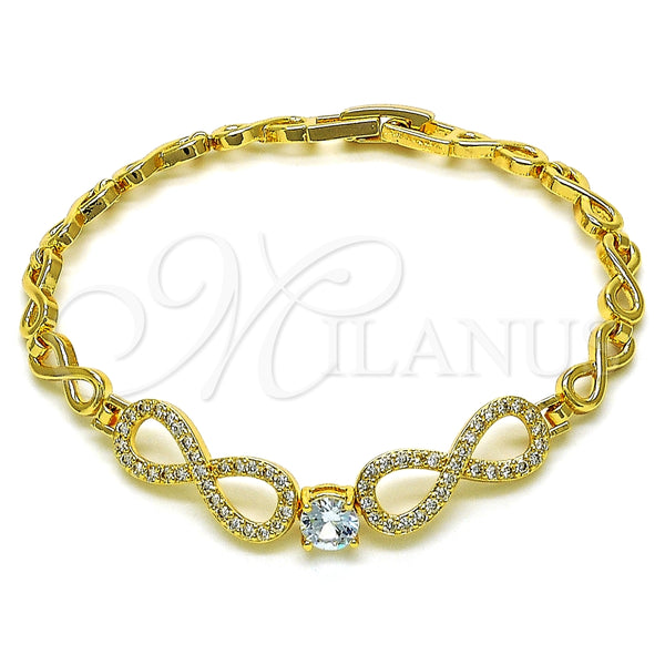 Oro Laminado Fancy Bracelet, Gold Filled Style Infinite Design, with White Micro Pave and White Cubic Zirconia, Polished, Golden Finish, 03.346.0013.07 (05 MM Thickness, 7 Inches Length)