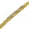Oro Laminado Fancy Bracelet, Gold Filled Style Evil Eye and Flower Design, with White Micro Pave, Polished, Golden Finish, 03.346.0015.07 (07 MM Thickness, 7 Inches Length)