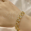Oro Laminado Fancy Bracelet, Gold Filled Style Heart Design, with White Micro Pave, Polished, Golden Finish, 03.346.0017.07 (11 MM Thickness, 7 Inches Length)