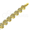Oro Laminado Fancy Bracelet, Gold Filled Style Heart Design, with White Micro Pave, Polished, Golden Finish, 03.346.0017.07 (11 MM Thickness, 7 Inches Length)