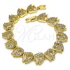 Oro Laminado Fancy Bracelet, Gold Filled Style Heart Design, with White Micro Pave, Polished, Golden Finish, 03.346.0017.07 (11 MM Thickness, 7 Inches Length)