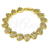 Oro Laminado Fancy Bracelet, Gold Filled Style Heart Design, with White Micro Pave, Polished, Golden Finish, 03.346.0017.07 (11 MM Thickness, 7 Inches Length)
