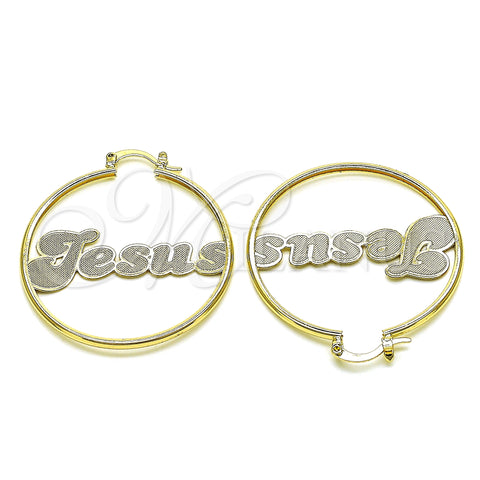 Oro Laminado Medium Hoop, Gold Filled Style Nameplate Design, Polished, Golden Finish, 02.213.0446.40