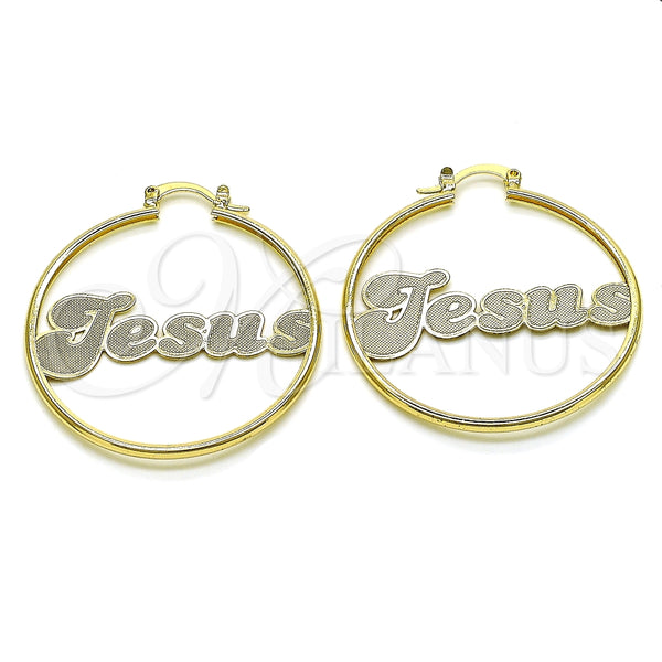 Oro Laminado Medium Hoop, Gold Filled Style Nameplate Design, Polished, Golden Finish, 02.213.0446.40