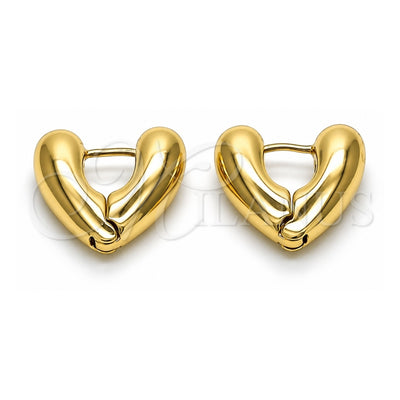 Oro Laminado Huggie Hoop, Gold Filled Style Heart Design, Polished, Golden Finish, 02.213.0447