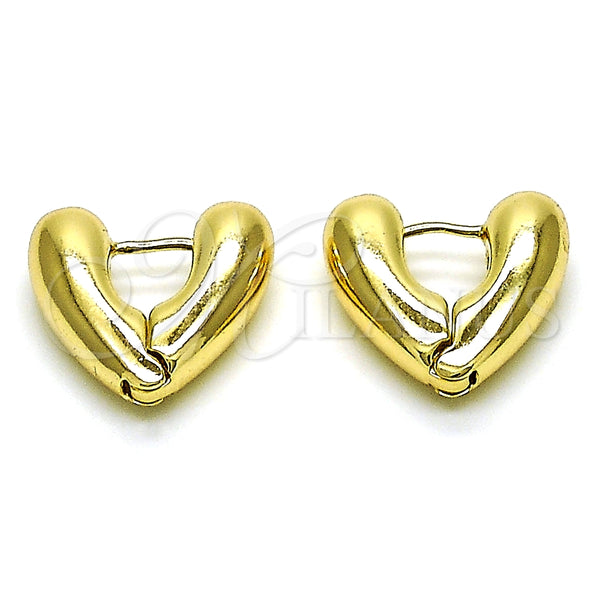 Oro Laminado Huggie Hoop, Gold Filled Style Heart Design, Polished, Golden Finish, 02.213.0447