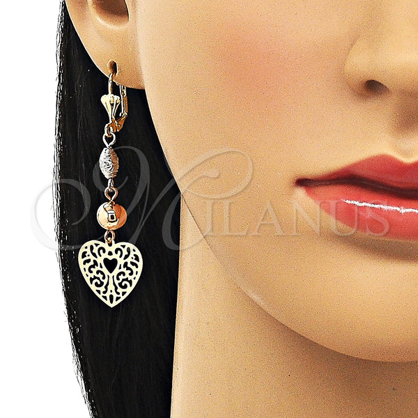 Gold Filled Ring — Long Earring Heart and Tree Design Polished Tricolor — alternate product view — SKU 151359 | Oro Laminado anillo — Long Earring corazón and Tree diseño pulido Tricolor — SKU 151359