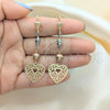 Oro Laminado Long Earring, Gold Filled Style Heart and Tree Design, Polished, Tricolor, 02.213.0450