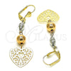 Oro Laminado Long Earring, Gold Filled Style Heart and Tree Design, Polished, Tricolor, 02.213.0450