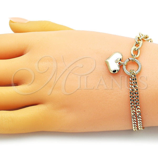 Gold Filled Bracelet — Fancy Bracelet Heart and Rolo Design Polished 03. — alternate product view — SKU 151360 | Oro Laminado brazalete — elegante Bracelet corazón and Rolo diseño pulido 03. — SKU 151360