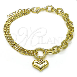Gold Filled Bracelet — Fancy Bracelet Heart and Rolo Design Polished 03. — main product view — SKU 151360 | Oro Laminado brazalete — elegante Bracelet corazón and Rolo diseño pulido 03. — SKU 151360