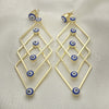 Oro Laminado Long Earring, Gold Filled Style Evil Eye Design, Blue Enamel Finish, Golden Finish, 02.213.0454