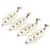 Oro Laminado Long Earring, Gold Filled Style Evil Eye Design, Blue Enamel Finish, Golden Finish, 02.213.0454