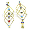 Oro Laminado Long Earring, Gold Filled Style Evil Eye Design, Multicolor Enamel Finish, Golden Finish, 02.213.0454.1