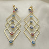 Oro Laminado Long Earring, Gold Filled Style Evil Eye Design, Multicolor Enamel Finish, Golden Finish, 02.213.0454.1