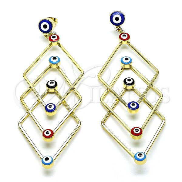 Gold Filled Ring — Long Earring Evil Eye Design Multicolor Enamel 02. — main product view — SKU 151370 | Oro Laminado anillo — Long Earring Evil Eye diseño Multicolor Enamel 02. — SKU 151370