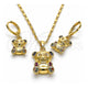 Oro Laminado Earring and Pendant Adult Set, Gold Filled Style Teddy Bear Design, with Multicolor Micro Pave, Polished, Golden Finish, 10.196.0053