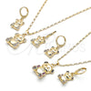Oro Laminado Earring and Pendant Adult Set, Gold Filled Style Teddy Bear Design, with Multicolor Micro Pave, Polished, Golden Finish, 10.196.0053
