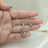 Oro Laminado Earring and Pendant Adult Set, Gold Filled Style Heart Design, with Multicolor Micro Pave, Polished, Golden Finish, 10.196.0055