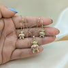Oro Laminado Earring and Pendant Adult Set, Gold Filled Style Teddy Bear and Heart Design, with Ruby Micro Pave, Polished, Golden Finish, 10.196.0058.1