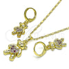 Oro Laminado Earring and Pendant Adult Set, Gold Filled Style Teddy Bear and Heart Design, with Ruby Micro Pave, Polished, Golden Finish, 10.196.0058.1