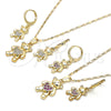 Oro Laminado Earring and Pendant Adult Set, Gold Filled Style Teddy Bear and Heart Design, with Ruby Micro Pave, Polished, Golden Finish, 10.196.0058.1