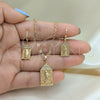 Oro Laminado Earring and Pendant Adult Set, Gold Filled Style Guadalupe and Cross Design, with White Micro Pave, Polished, Golden Finish, 10.196.0071