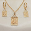 Oro Laminado Earring and Pendant Adult Set, Gold Filled Style Guadalupe and Cross Design, with White Micro Pave, Polished, Golden Finish, 10.196.0071
