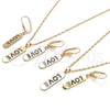 Oro Laminado Earring and Pendant Adult Set, Gold Filled Style Nameplate and Love Design, with Green Micro Pave, Polished, Golden Finish, 10.196.0072.1