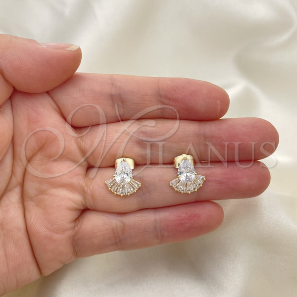 Gold Filled Ring — Stud Earring Teardrop and Baguette Design with White — alternate product view — SKU 151416 | Oro Laminado anillo — Stud Earring Teardrop and Baguette diseño with blanco — SKU 151416