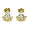 Oro Laminado Stud Earring, Gold Filled Style Teardrop and Baguette Design, with White Cubic Zirconia, Polished, Golden Finish, 02.283.0062
