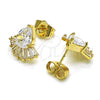 Oro Laminado Stud Earring, Gold Filled Style Teardrop and Baguette Design, with White Cubic Zirconia, Polished, Golden Finish, 02.283.0062