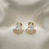 Oro Laminado Stud Earring, Gold Filled Style Teardrop and Baguette Design, with White Cubic Zirconia, Polished, Golden Finish, 02.283.0062