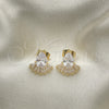 Oro Laminado Stud Earring, Gold Filled Style Teardrop and Baguette Design, with White Cubic Zirconia, Polished, Golden Finish, 02.283.0062