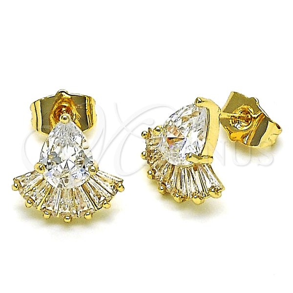 Gold Filled Ring — Stud Earring Teardrop and Baguette Design with White — main product view — SKU 151416 | Oro Laminado anillo — Stud Earring Teardrop and Baguette diseño with blanco — SKU 151416